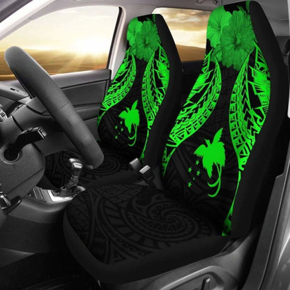 Papua New Guinea Polynesian Car Seat Covers Pride Seal And Hibiscus Green -