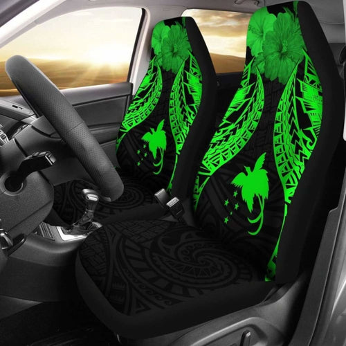 Papua New Guinea Polynesian Car Seat Covers Pride Seal And Hibiscus Green -