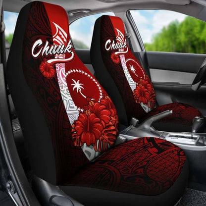 Chuuk Micronesia Car Seat Covers - Coat Of Arm With Hibiscus -