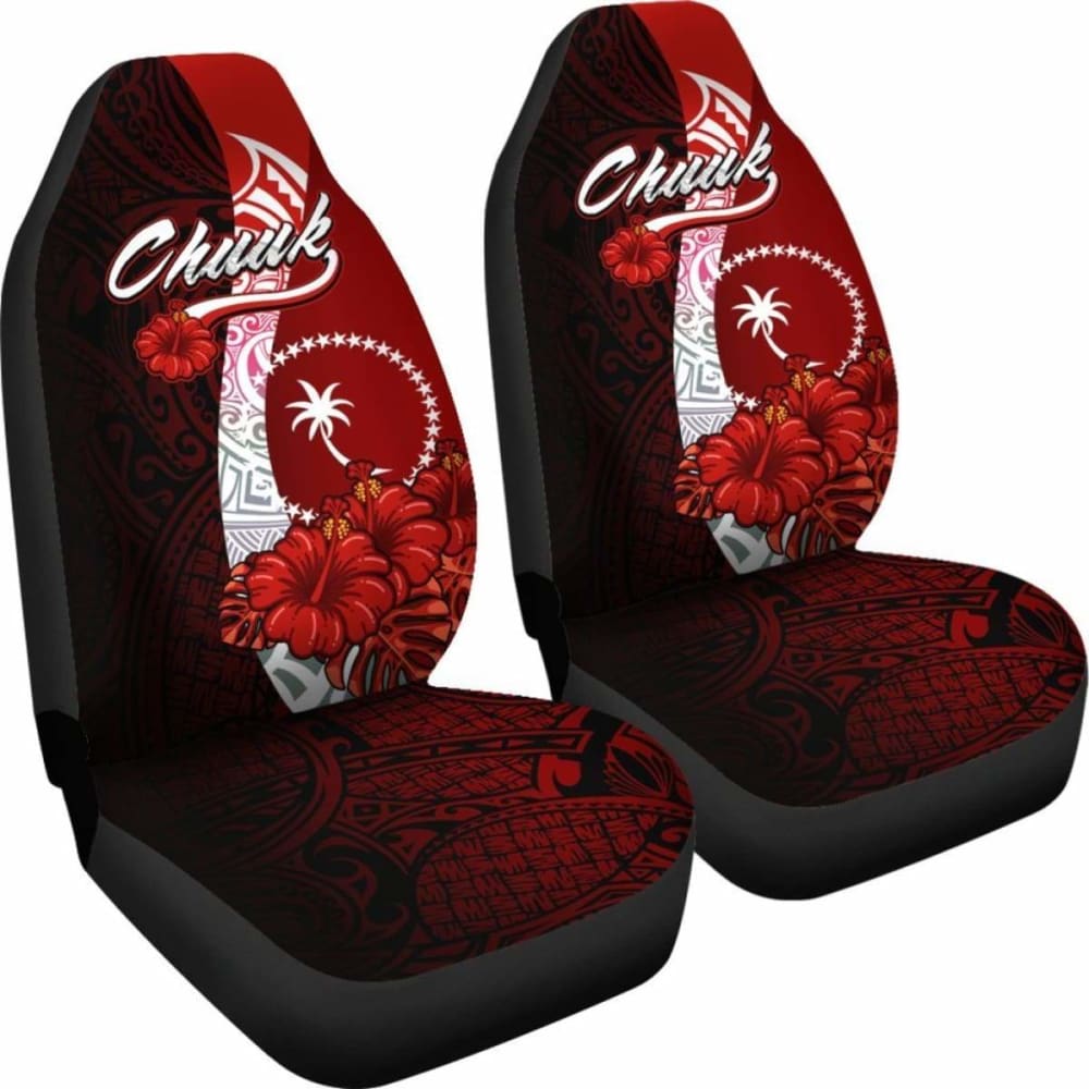 Chuuk Micronesia Car Seat Covers - Coat Of Arm With Hibiscus -