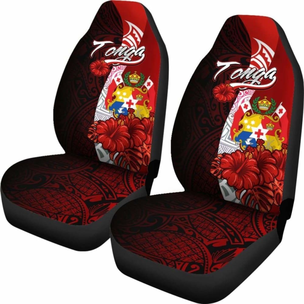 Tonga Polynesian Car Seat Covers - Coat Of Arm With Hibiscus -