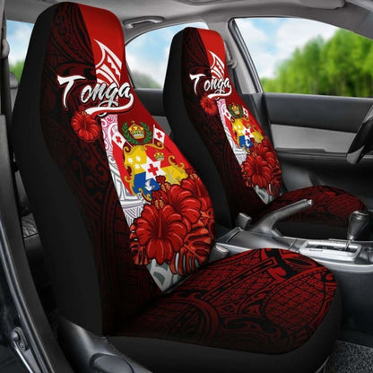 Tonga Polynesian Car Seat Covers - Coat Of Arm With Hibiscus -