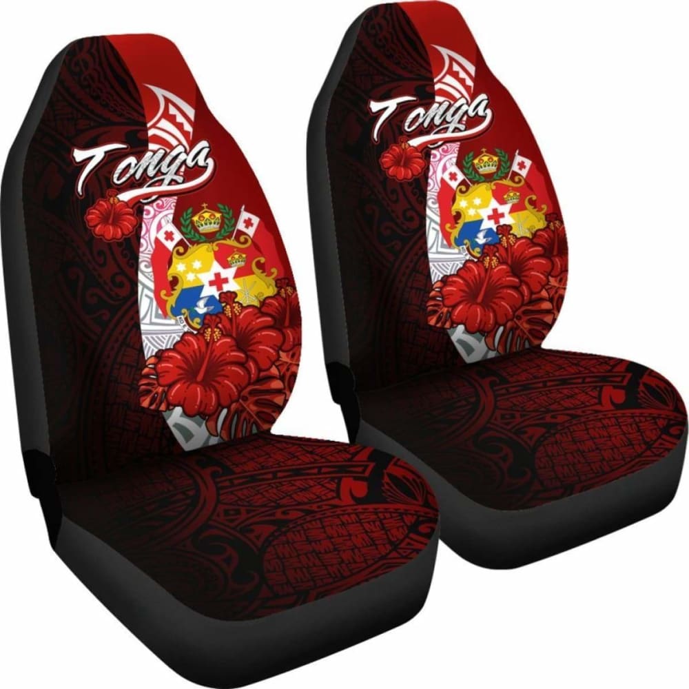 Tonga Polynesian Car Seat Covers - Coat Of Arm With Hibiscus -
