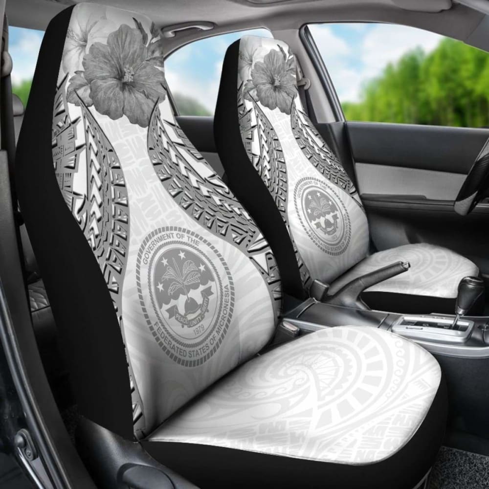 Federated States Of Micronesia Polynesian Car Seat Covers Pride Seal And Hibiscus White -