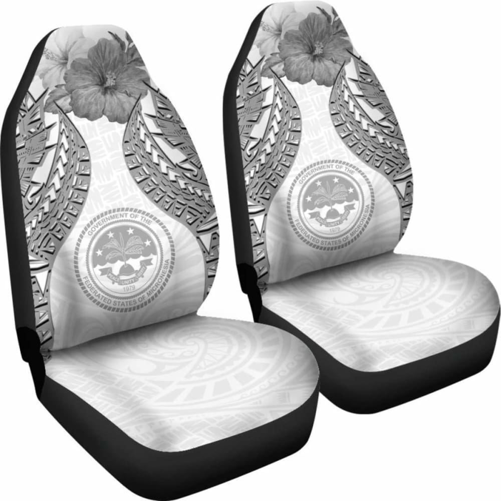 Federated States Of Micronesia Polynesian Car Seat Covers Pride Seal And Hibiscus White -