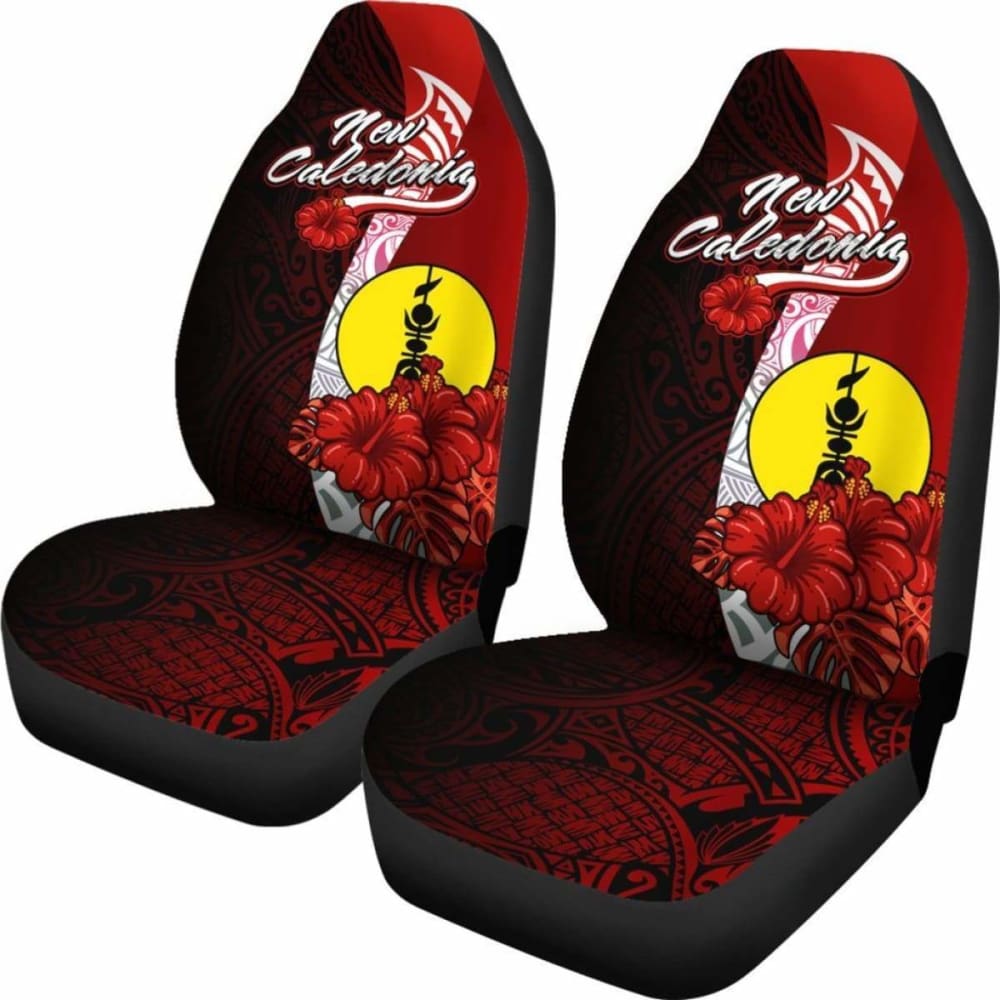 New Caledonia Polynesian Car Seat Covers - Coat Of Arm With Hibiscus -