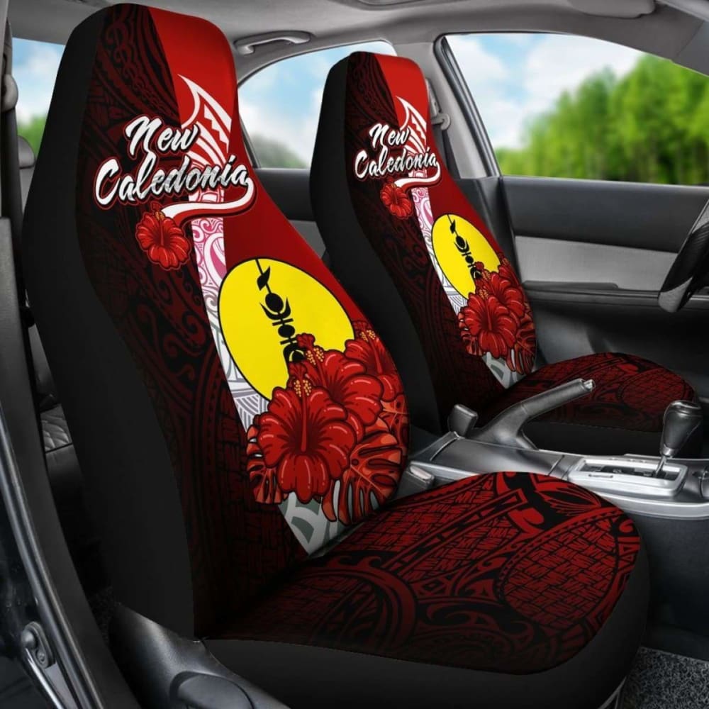 New Caledonia Polynesian Car Seat Covers - Coat Of Arm With Hibiscus -