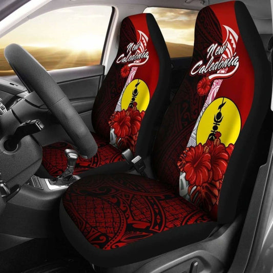 New Caledonia Polynesian Car Seat Covers - Coat Of Arm With Hibiscus -