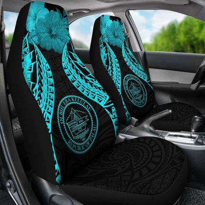 Palau Polynesian Car Seat Covers Pride Seal And Hibiscus Neon Blue -