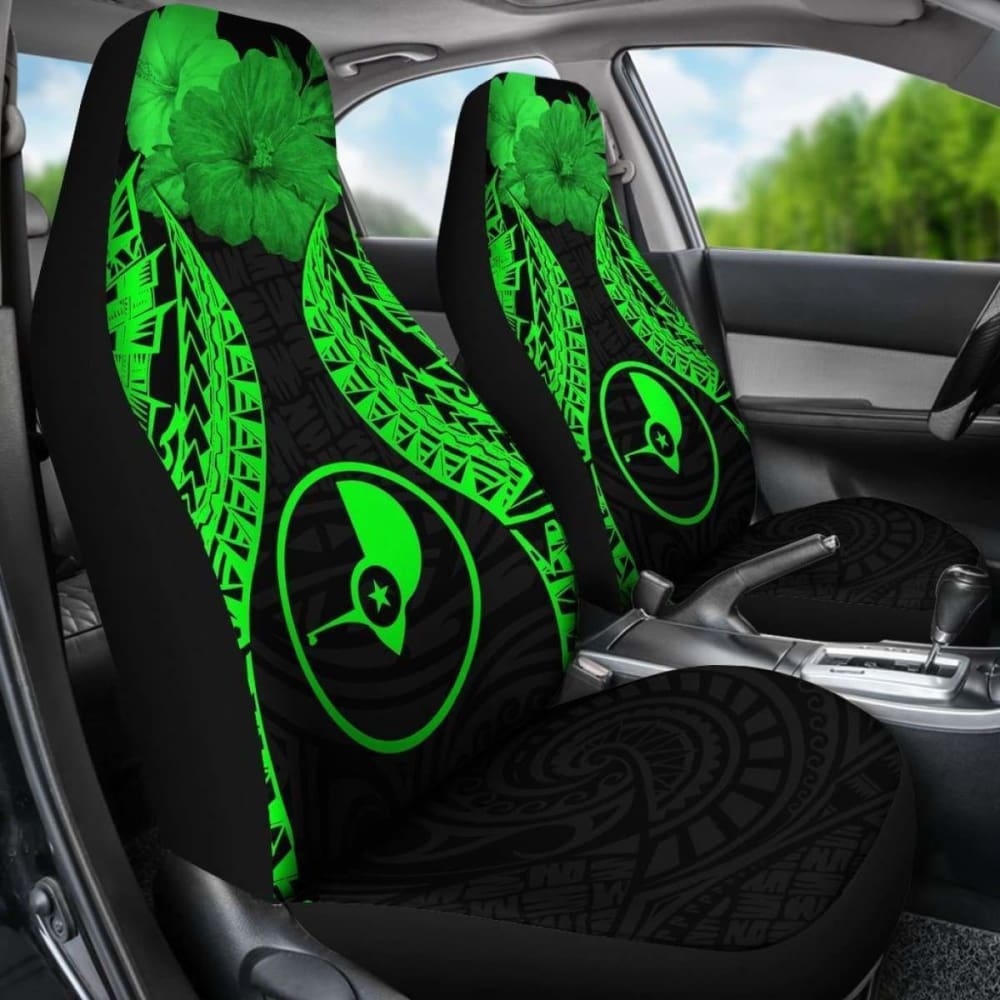 Yap Polynesian Car Seat Covers Pride Seal And Hibiscus Green -