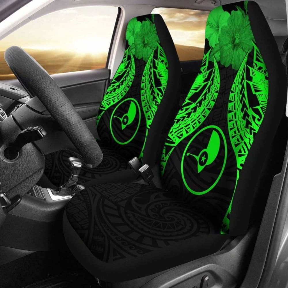 Yap Polynesian Car Seat Covers Pride Seal And Hibiscus Green -