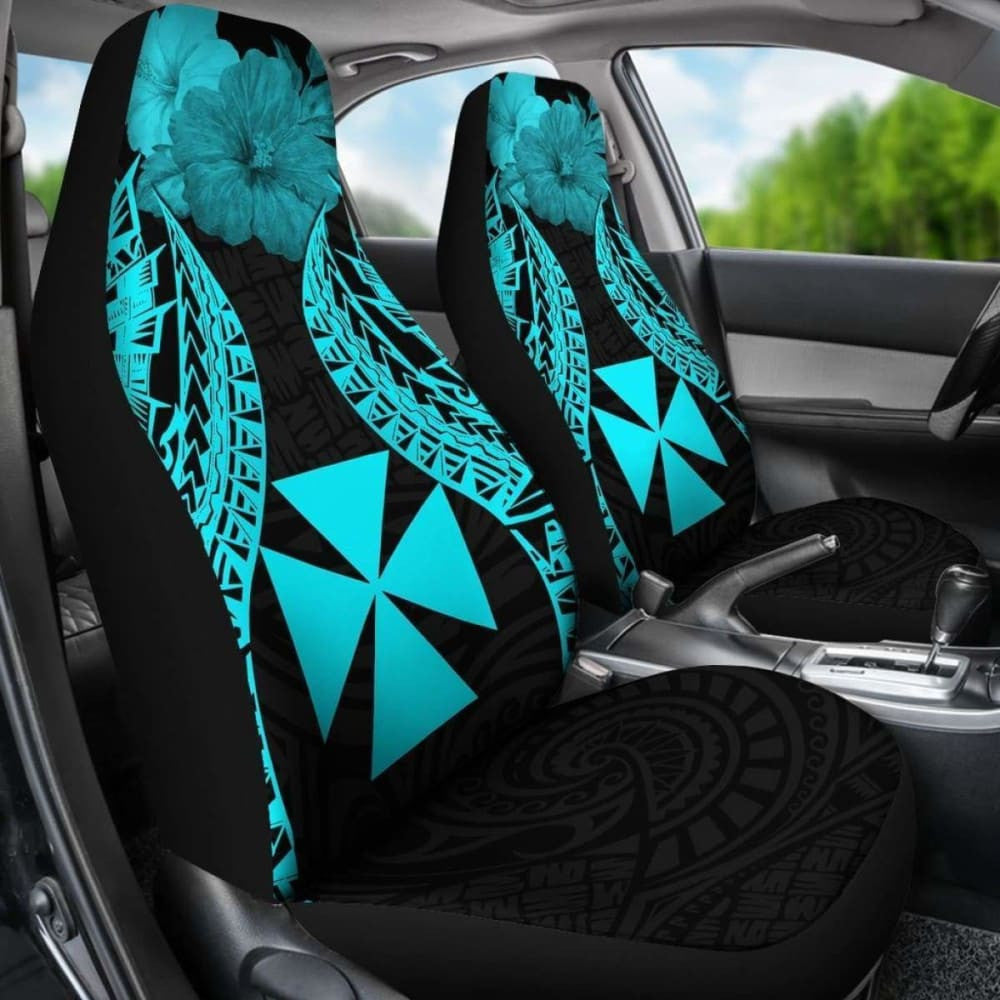 Wallis And Futuna Polynesian Car Seat Covers Pride Seal And Hibiscus Neon Blue -