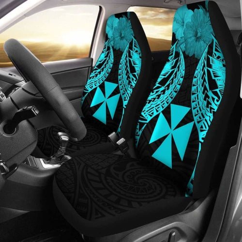 Wallis And Futuna Polynesian Car Seat Covers Pride Seal And Hibiscus Neon Blue -