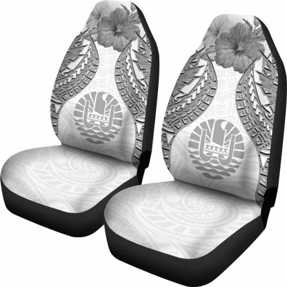 Tahiti Polynesian Car Seat Covers Pride Seal And Hibiscus White -