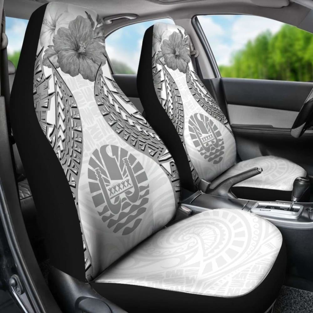 Tahiti Polynesian Car Seat Covers Pride Seal And Hibiscus White -