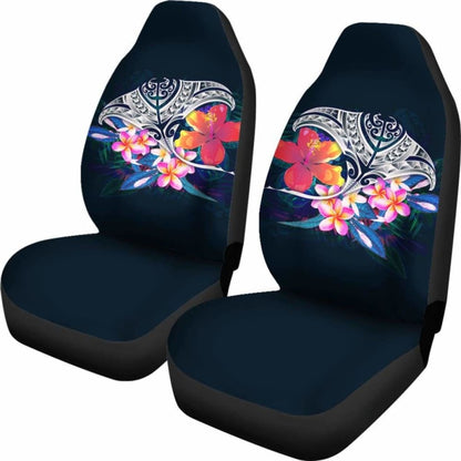 Polynesian Car Seat Covers - Manta Ray And Hibiscus -
