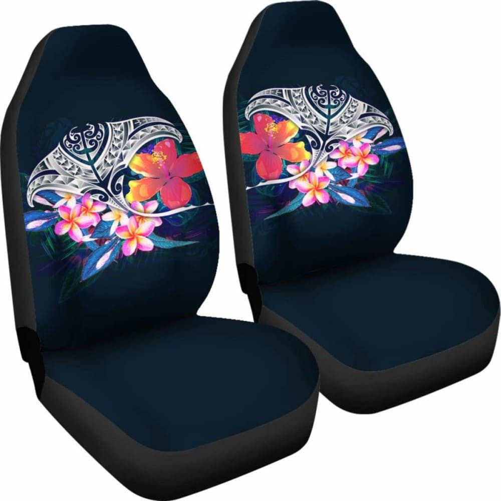 Polynesian Car Seat Covers - Manta Ray And Hibiscus -