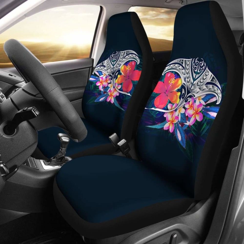 Polynesian Car Seat Covers - Manta Ray And Hibiscus -