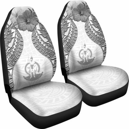 Vanuatu Polynesian Car Seat Covers Pride Seal And Hibiscus White -