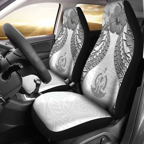 Vanuatu Polynesian Car Seat Covers Pride Seal And Hibiscus White -