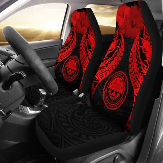 Federated States Of Micronesia Polynesian Car Seat Covers Pride Seal And Hibiscus Red -