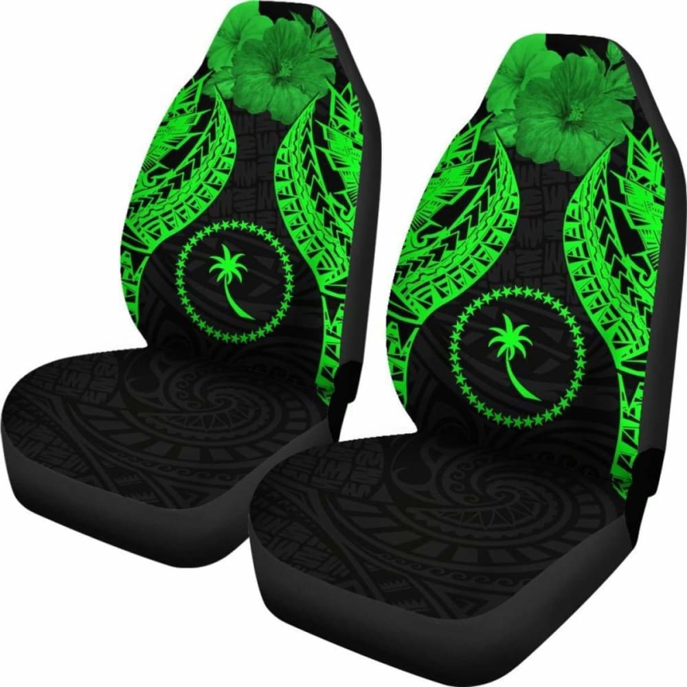 Chuuk Polynesian Car Seat Covers Pride Seal And Hibiscus Green -