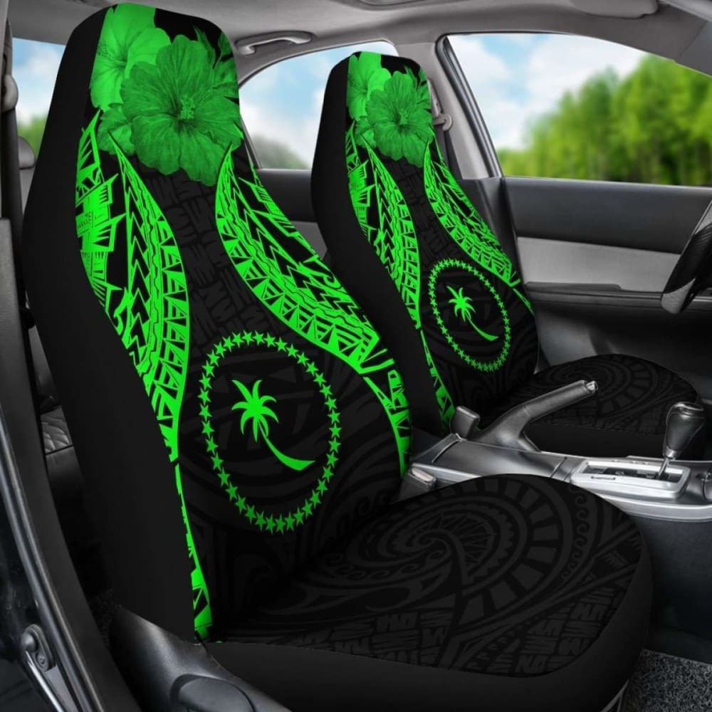 Chuuk Polynesian Car Seat Covers Pride Seal And Hibiscus Green -