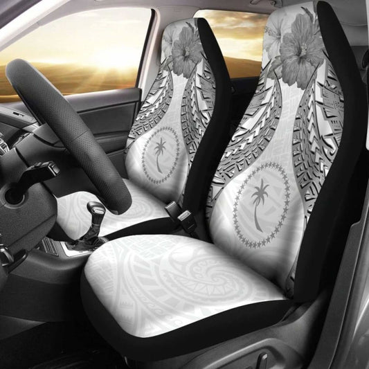 Chuuk Polynesian Car Seat Covers Pride Seal And Hibiscus White -