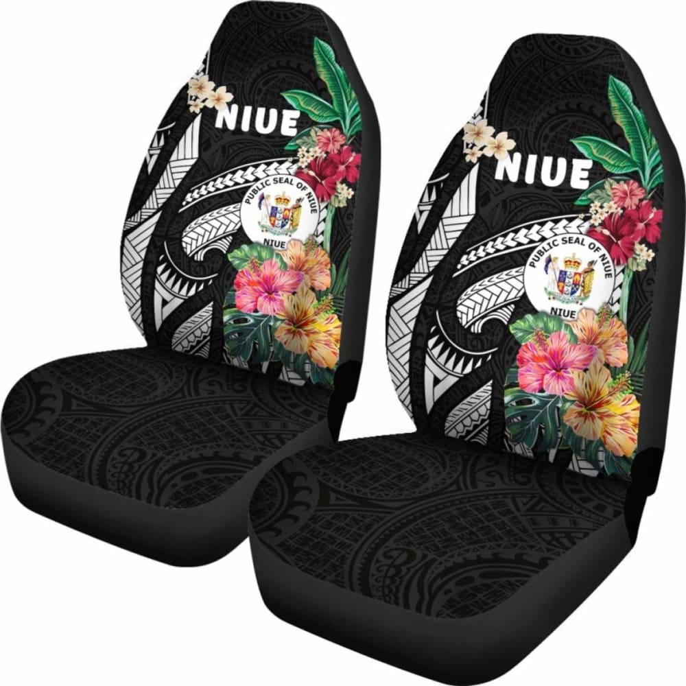 Niue Car Seat Covers Coat Of Arms Polynesian With Hibiscus