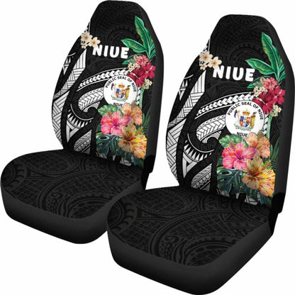 Niue Car Seat Covers Coat Of Arms Polynesian With Hibiscus