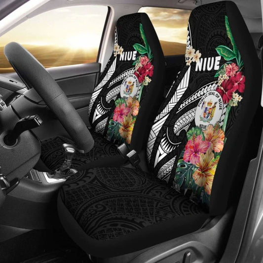 Niue Car Seat Covers Coat Of Arms Polynesian With Hibiscus