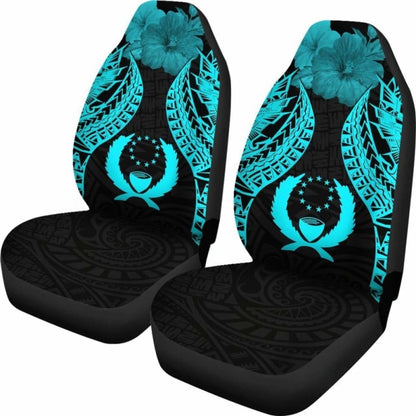 Pohnpei Polynesian Car Seat Covers Pride Seal And Hibiscus Neon Blue -