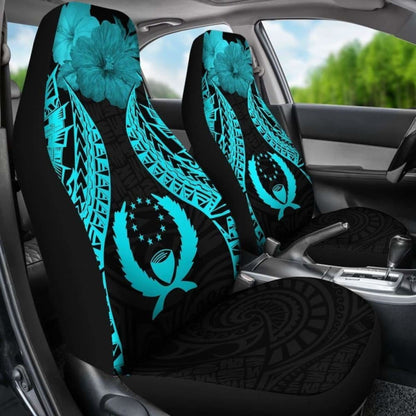 Pohnpei Polynesian Car Seat Covers Pride Seal And Hibiscus Neon Blue -