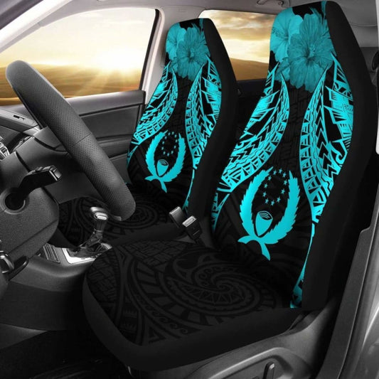 Pohnpei Polynesian Car Seat Covers Pride Seal And Hibiscus Neon Blue -