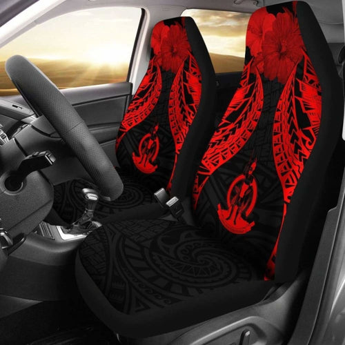Vanuatu Polynesian Car Seat Covers Pride Seal And Hibiscus Red -