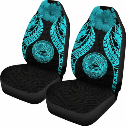 American Samoa Polynesian Car Seat Covers Pride Seal And Hibiscus Neon Blue -