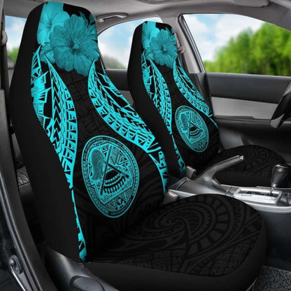 American Samoa Polynesian Car Seat Covers Pride Seal And Hibiscus Neon Blue -