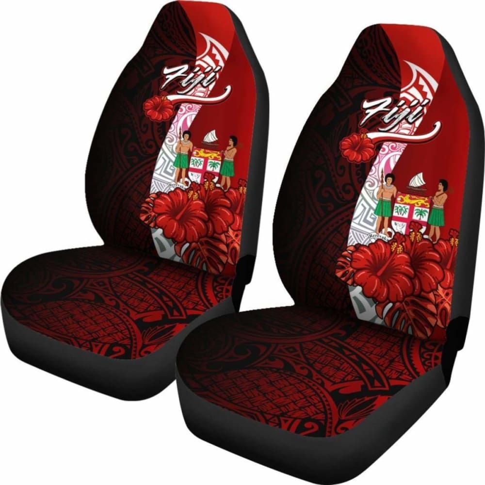 Fiji Polynesian Car Seat Covers - Coat Of Arm With Hibiscus -