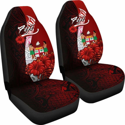 Fiji Polynesian Car Seat Covers - Coat Of Arm With Hibiscus -