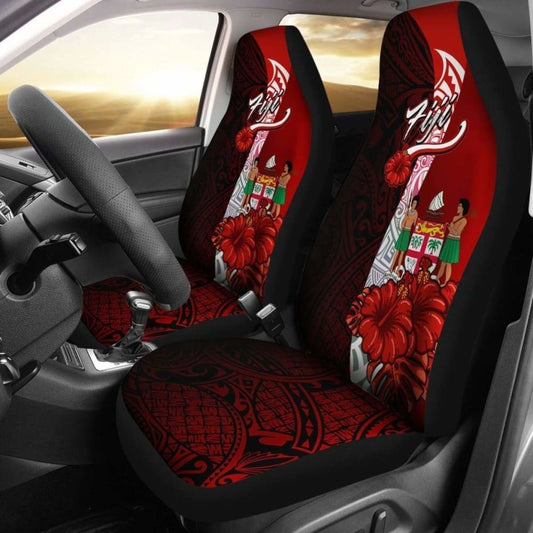 Fiji Polynesian Car Seat Covers - Coat Of Arm With Hibiscus -