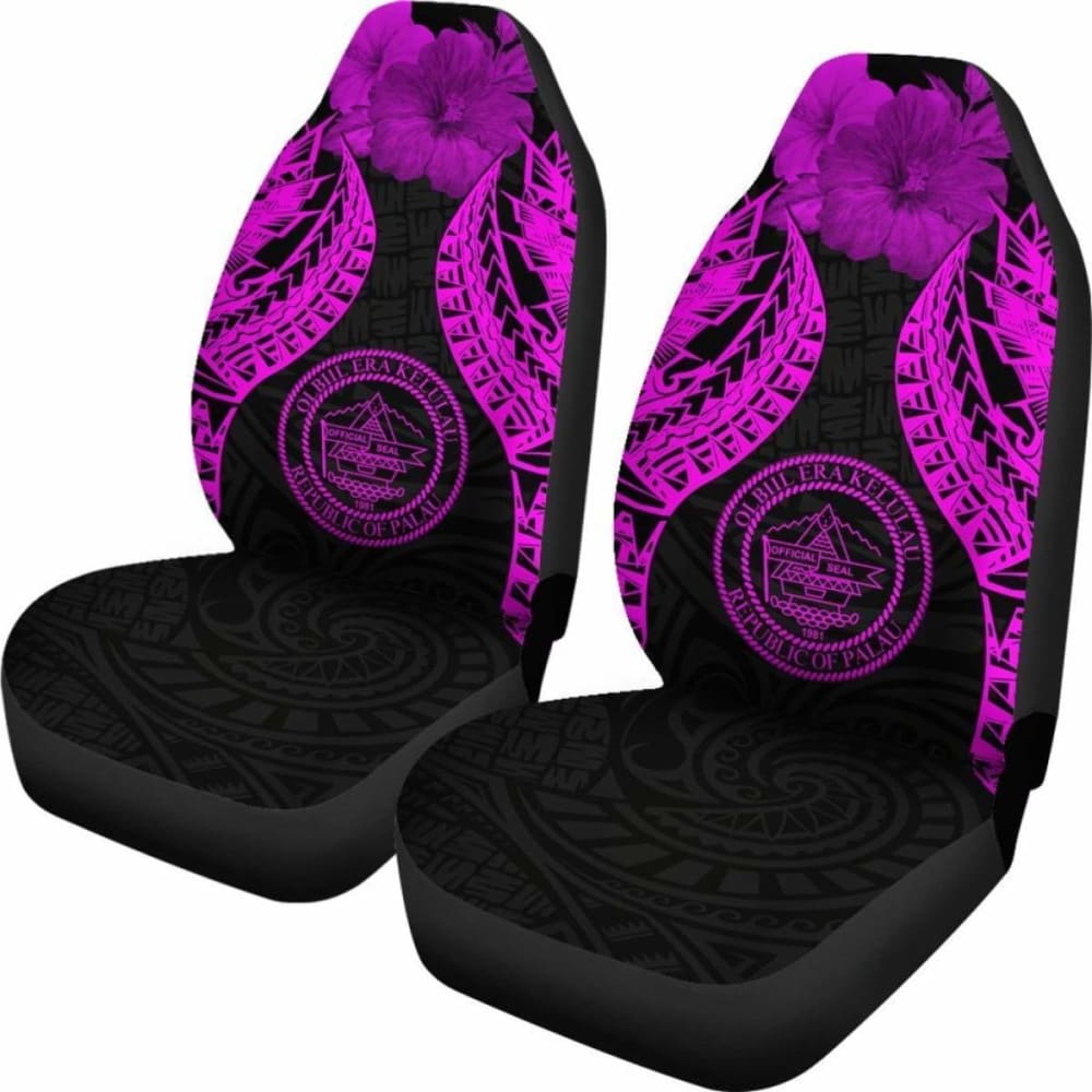 Palau Polynesian Car Seat Covers Pride Seal And Hibiscus Pink -