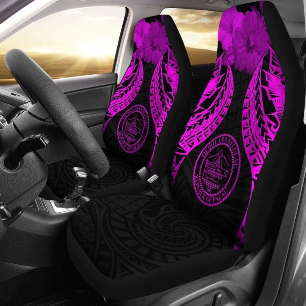 Palau Polynesian Car Seat Covers Pride Seal And Hibiscus Pink -