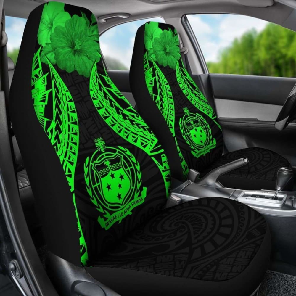 Samoa Polynesian Car Seat Covers Pride Seal And Hibiscus Green -