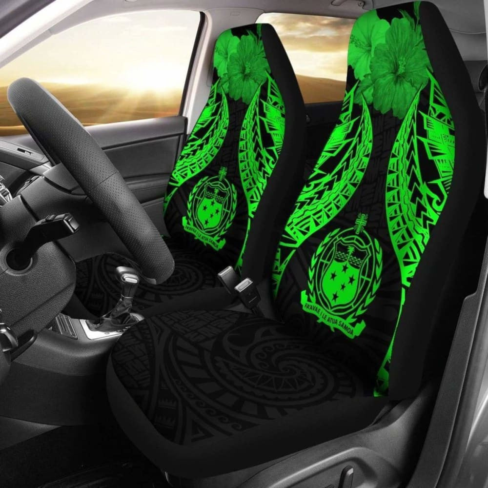 Samoa Polynesian Car Seat Covers Pride Seal And Hibiscus Green -
