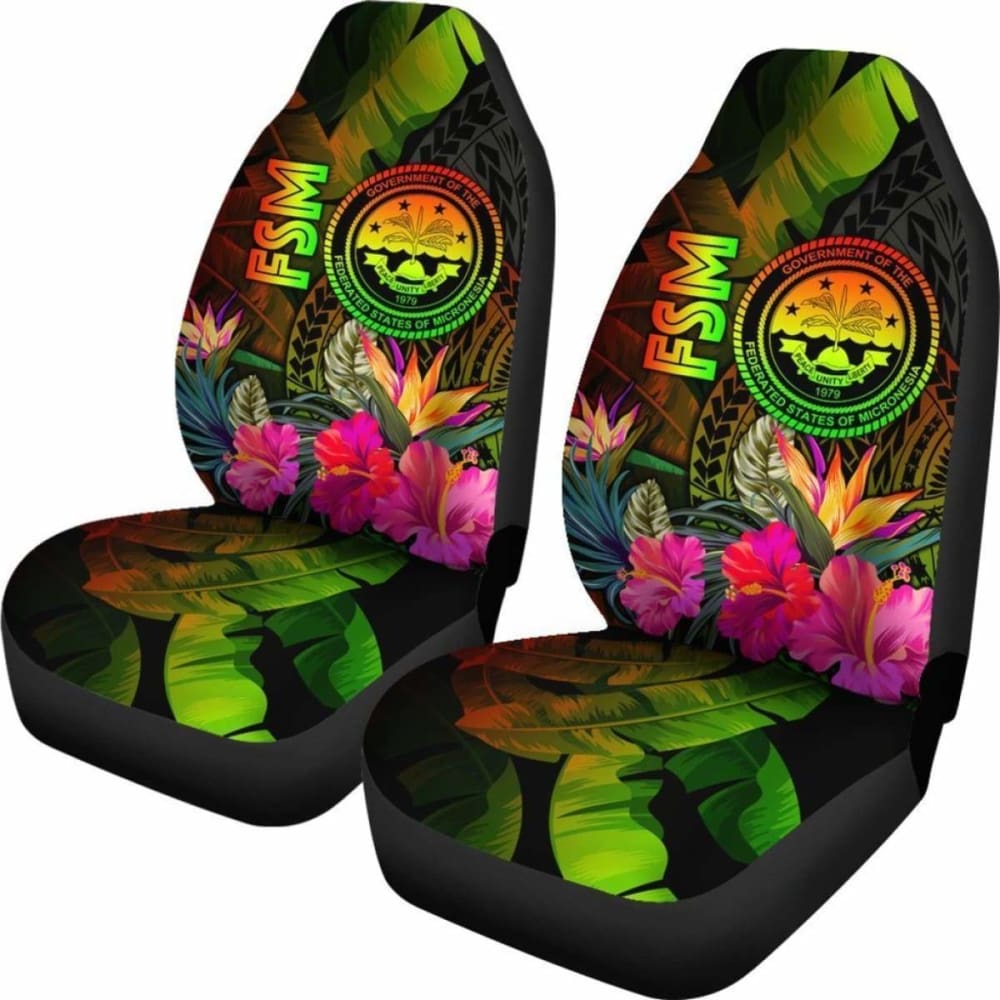 Federated States Of Micronesia Polynesian Car Seat Covers -  Hibiscus And Banana Leaves -