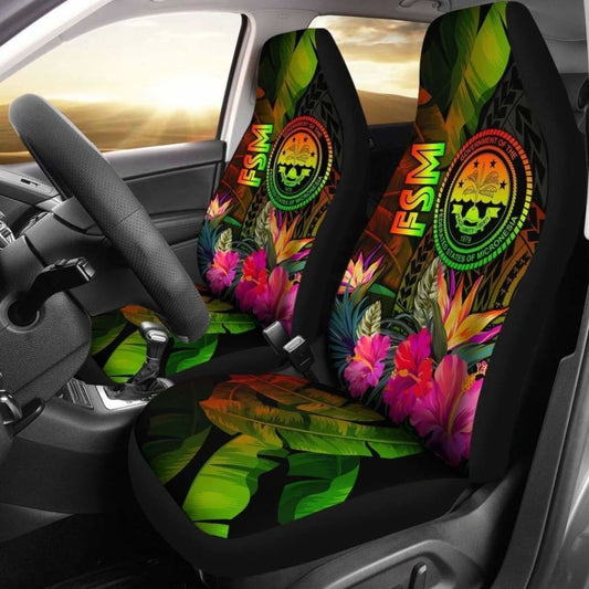 Federated States Of Micronesia Polynesian Car Seat Covers -  Hibiscus And Banana Leaves -