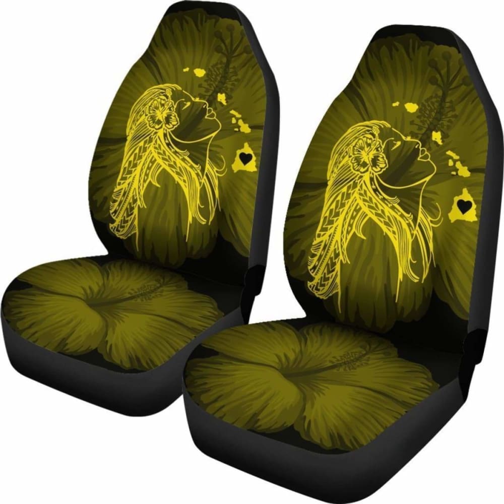 Alohawaii Car Seat Covers - Hawaii Hula Girl Hibiscus Map Yellow -