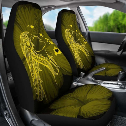 Alohawaii Car Seat Covers - Hawaii Hula Girl Hibiscus Map Yellow -