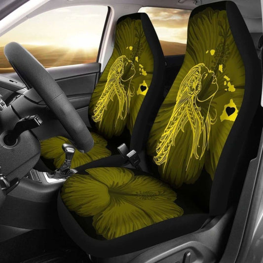 Alohawaii Car Seat Covers - Hawaii Hula Girl Hibiscus Map Yellow -