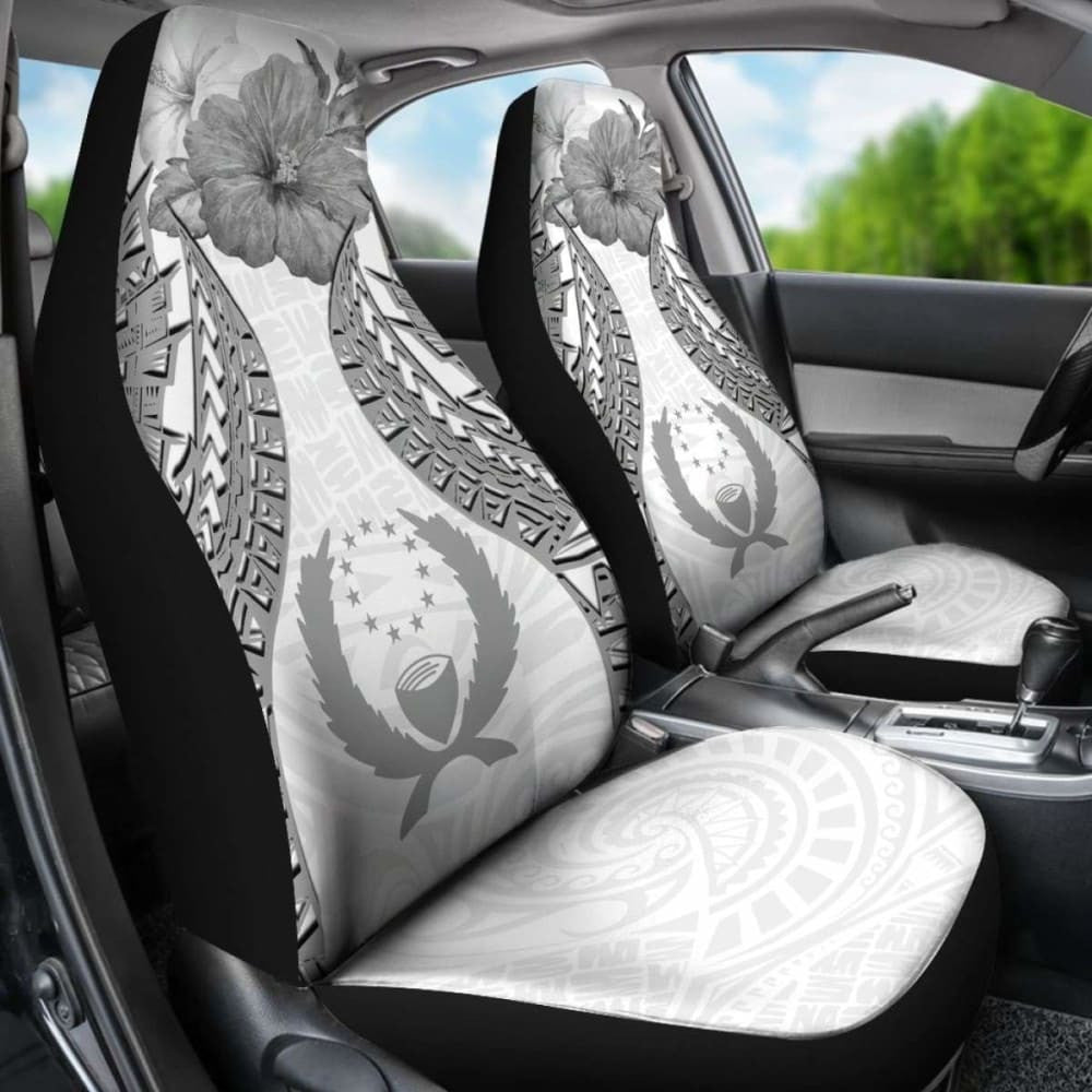 Pohnpei Polynesian Car Seat Covers Pride Seal And Hibiscus White -